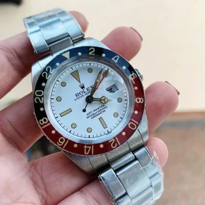 Rolex Vintage GMT Master 6542 Black/Red Bezel White Dial on SS Bracelet A2836 Super Clone