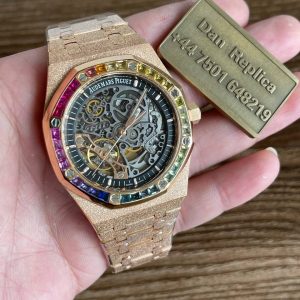 Audemars Piguet Royal Oak Frosted Rose Gold Double Balance Wheel Openworked Rainbow Slate Grey 41mm Bracelet 15412OR.YG.1224OR.01